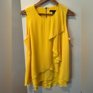 Kenneth Cole New York Yellow Chiffon Sleeveless Blouse Ruffle Zip Back Size XL
